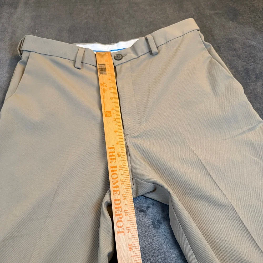 Haggar Tan Khaki Flat Front Dress Pants Straight Leg Polyester Slacks Mens 32x29